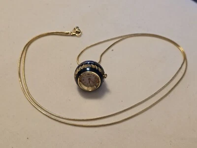 Vintage Bucherer Gold Plated & Blue Enamel Swiss Made Quartz Ladies Pendant... - Image 1 of 4