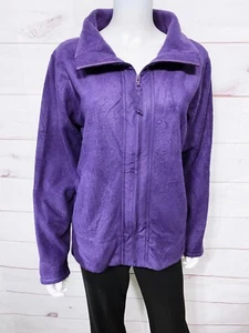 Coldwater Creek Womens Fleece Full Zip Jacket Size M Purple Pockets Long Sleeve - Picture 1 of 9