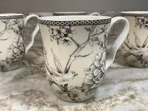 222 Fifth Coffee Mug Set Of 4 Adelaide Antique White 14 oz. Set Of 4. Bird. New. - Picture 1 of 12
