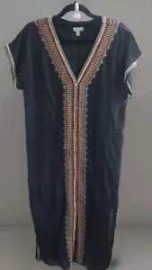 Maxi abito Garnet Hill taglia XS ricamato boho Lagenlook garzato cotone biologico - Foto 1 di 11