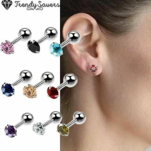 Stud Tragus Earring Set 16G CZ Crystal Surgical Steel Helix Jewelry Women Men - Picture 1 of 15
