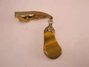 Genuine Tiger's Eye Pendant Vintage Tie Bar Clip plain simple quality - Picture 1 of 6
