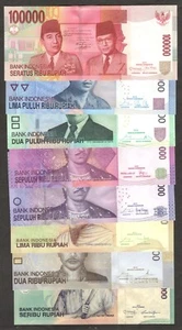 FullSet 8 Pcs Indonesia 1000 2000 5000 10000 20000 50000 100000 Rupiah MixYr UNC - Picture 1 of 6