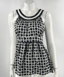 INC International Concepts Sleeveless Top 10 Black White Sequin Neck Peplum Silk - Picture 1 of 4