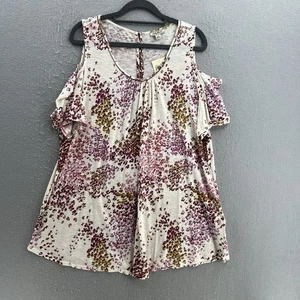 Top Lucky Brand para mujer Plus 2X túnica floral blanca manga hombro frío boho - Imagen 1 de 12
