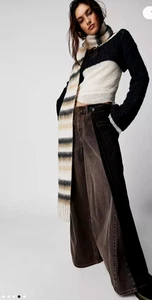 Free People Scarf Sweet Valley Stripe Skinny Long Fringe Knit Minimalist-NWT - Picture 1 of 4