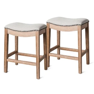 Maven Lane Adrien Saddle Backless Counter Stool, Weathered Oak(Open Box)(2 Pack) - Picture 1 of 6