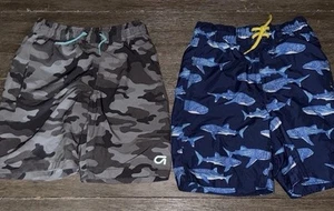 2 GAP Kids Boys Swim Shorts Bathing Suit Gray Camo Sharks Blue - Picture 1 of 7