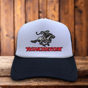 Winchester Mens Trucker Hat Black Snapback Hunting Rifle Shotgun Baseball Cap - Picture 1 of 6