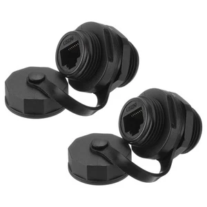 RJ45 Panel Mount Coupler with Waterproof IP67 Dustproof Cap, Pack of 2 - Photo 1/6