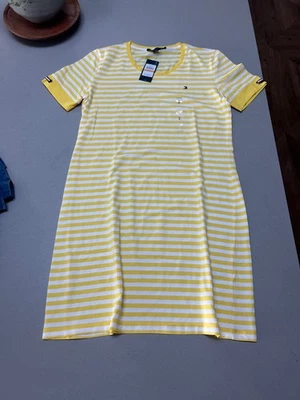 Tommy Hilfiger Women's Yellow-White Striped T-Shirt Dress Size: S - Image 1 of 4