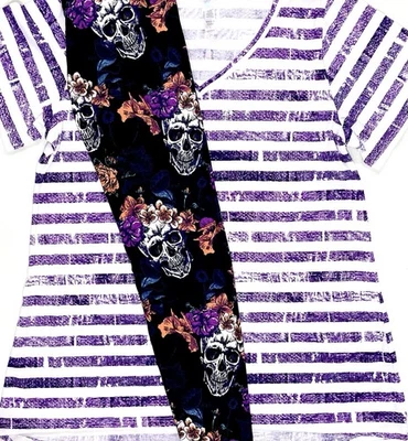 Lularoe Leggings TC Halloween Skull with Flowers w/ Christy Top LARGE Outfit - Image 1 of 4