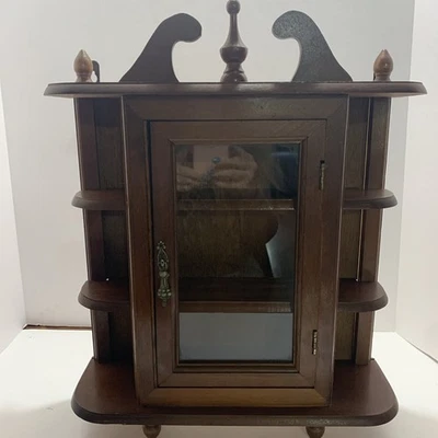 Vintage Curio Cabinet Wood Shelves Glass Door Footed Tabletop/Wall Hanger 17” - Image 1 of 4