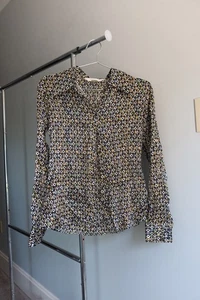 Camisa Blusa Express 100% Seda Geométrica Con Botones Manga Larga Mujer’s Pequeña - Imagen 1 de 6