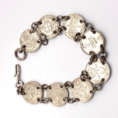 Antique coin bracelet 3p Three Pence Penny George V Coins 1918 - 1938 115.9g - Image 1 of 4
