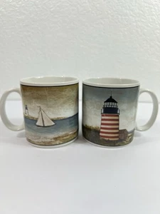 David Carter Brown BY THE SEA Set of 2 Lighthouse Coffee Mugs 2001 - Picture 1 of 15