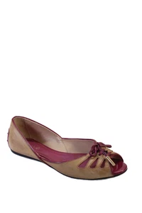 Tods Womens Leather Peep Toe Slide On Ballet Flats Beige Pink Size 37 7 - Picture 1 of 19