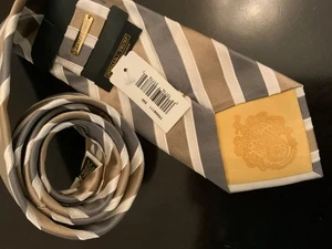 Neu Donald Trump Herren Krawatte Signature Collection grau beige gold weiß Streifen Seide - Bild 1 von 15