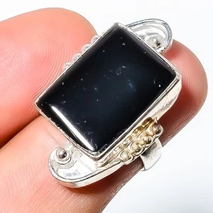 Anillo de joyería enchapado en plata con piedras preciosas de Brasil de ónix negro natural s.6 TR7508-833 Foto 1 de 3