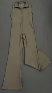 Mono B Blackout Jumpsuit Brown Womens Medium Sleeveless Zip Stretch Flare Leg - Picture 1 of 12