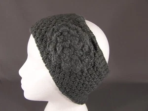 Grey Gray flower crochet ear warmer muff head band wrap knit stretch 4.25" wide - Picture 1 of 4