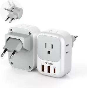 TESSAN European Travel Plug Adapter 2 Packs, Type C Europe Adaptor Foldable Plug - Picture 1 of 6