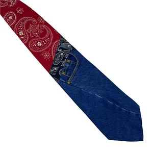 Vintage GANT Red Blue Jeans Painting 100% Silk Hand Made Tie - Picture 1 of 5