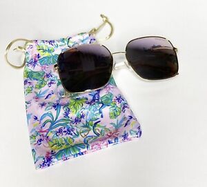 New Lilly Pulitzer 56mm Mirrored Aviator Pink Gold Polarized Sunglasses $48 MSRP
