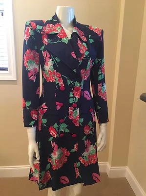 Vintage Christian Lacroix Print Silk Coat Dress Couture Italy Size US 6 - Image 1 of 4