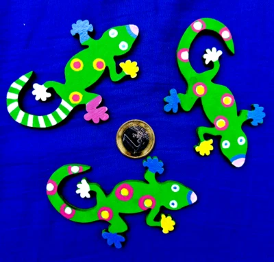 Minkaklecks Magnet Holz Deko Handarbeit 1x Echse 9cm Magnet grün GECKO - Bild 1 von 3
