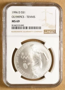 1996 D Olympics Tennis Commemorative Silver Dollar NGC MS69 - Picture 1 of 2