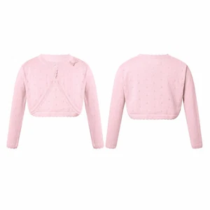 Kids Girls Satin Long Sleeve Bolero Shrug Jacket Cardigan Coat Wedding Party - Picture 1 of 69