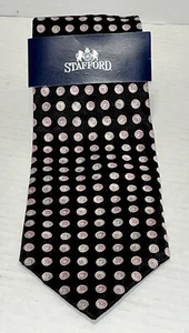 NUEVA Corbata Stafford Signature Para Hombre 100% Seda Negra Plata Rosa Poka Dot - Imagen 1 de 7