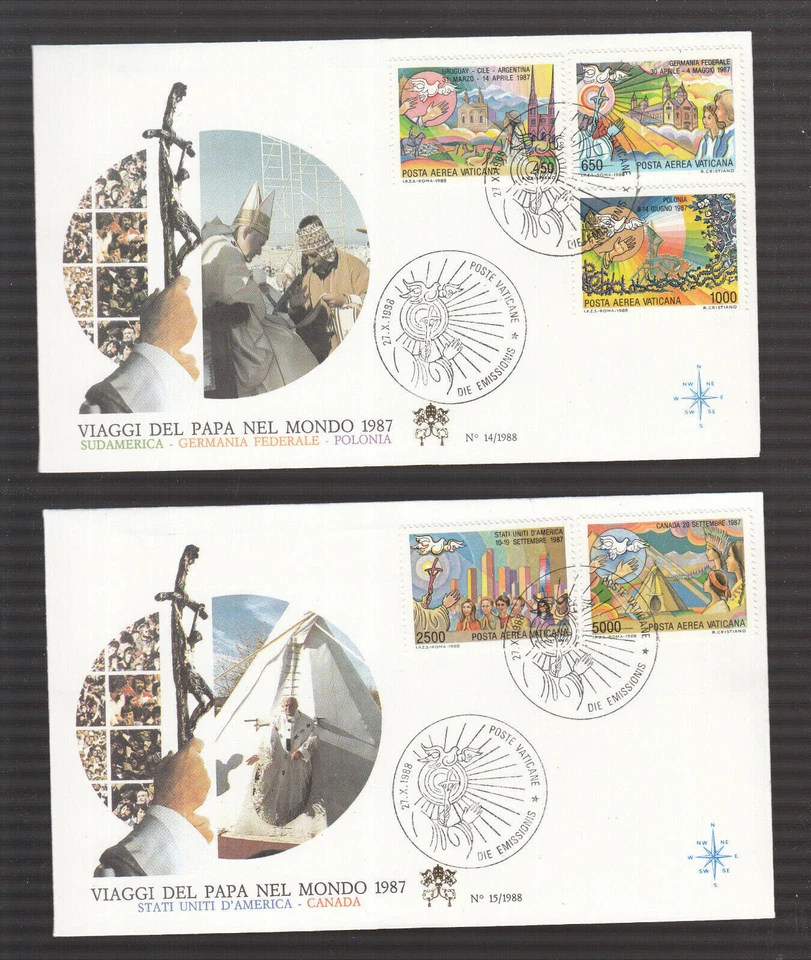 Vatican City Vaticano 1988 Sc. C83-C87 of 2 FDC The Voyages of Pope John Paul II - Image 1 of 1