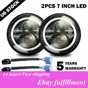 Par de faros LED redondos de 7 pulgadas ojos de ángulo halo para Jeep Wrangler JK LJ TJ CJ - Imagen 1 de 12