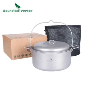 Camping Cookware Titanium Steamer Soup Pot Set Outdoor Lightweight Hanging Pot - Picture 1 of 27