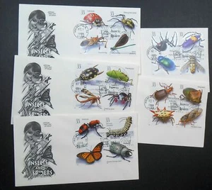 1998 INSECTS AND SPIDERS 20 designs Sc 3351a-t on set of 5 ArtCraft FDCs - Picture 1 of 3