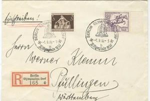 Deutschland Olympische Spiele Berlin 1936 Reg. Cover Olympisches Dorf Eröffnungstag - Bild 1 von 2