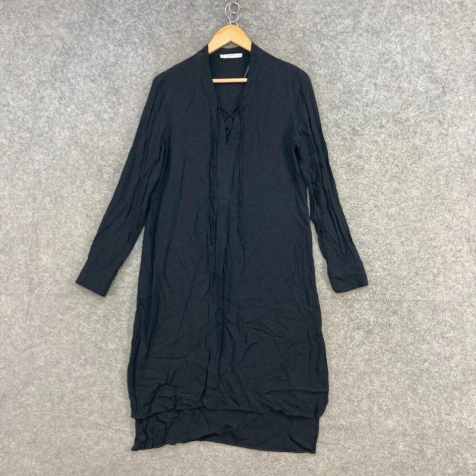 Vestido para mujer Mango talla L grande negro manga larga botón cuello en V 49906 Foto 1 de 4