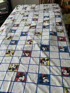Vintage Disney Mickey Mouse Multicolor Grid Sheets Twin Flat & Fitted 90s - Picture 1 of 5