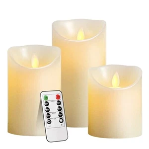 LED Flameless Pillar Candles Flickering Battery Operated With Remote - Set of 3 - Picture 1 of 9