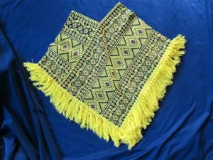 Vintage GUATEMALA yellow PONCHO Huipil ADULT retro BOHO Stage Art FASHiON - Picture 1 of 5