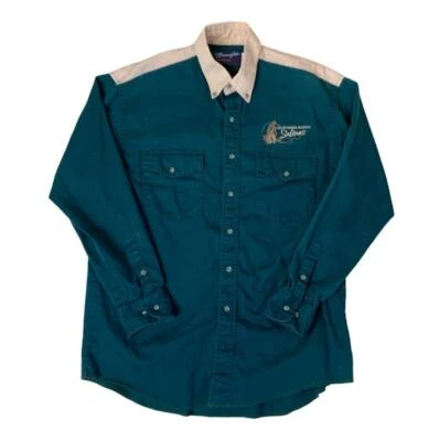 VTG 80S WRANGLER WESTERN GREEN BEIGE RODEO RETRO LONG SLEEVED SHIRT L - Image 1 of 4