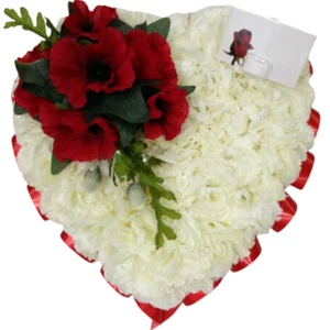 Remembrance Day Tribute Flower Poppy Wreath Artificial Silk Funeral Heart Grave - Picture 1 of 6