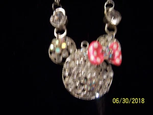 Minnie Mouse Pink Polka Dot & Rhinestone Neclace & Earrings - Picture 1 of 3