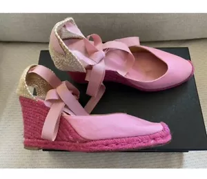 Christian Louboutin Espadrille Brigitte Wedges Hot Pink Canvas Sz 41 - Picture 1 of 11
