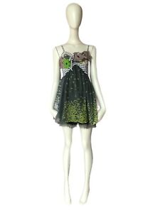 SAVE THE QUEEN Green/White Flowers Applique Silk Mini Summer Dress Size S/XS