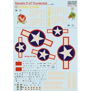 Print Scale 48-199 Decal airplane 1:48 Republic P-47 D Part 3 Waterslide decals - Picture 1 of 24