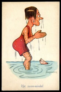 Künstler - BROEKMAN Postkarte 1910er Jahre Humor Sport Schwimmen - Bild 1 von 2