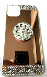 Disco de agarre Apple iPHONE, PRO MAX 11 oro rosa metálico silicona piedras transparentes. - Imagen 1 de 6